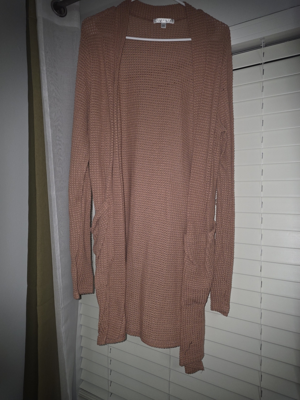 Lush Open-Front Waffle Knit Cardigan - Mauve Pink